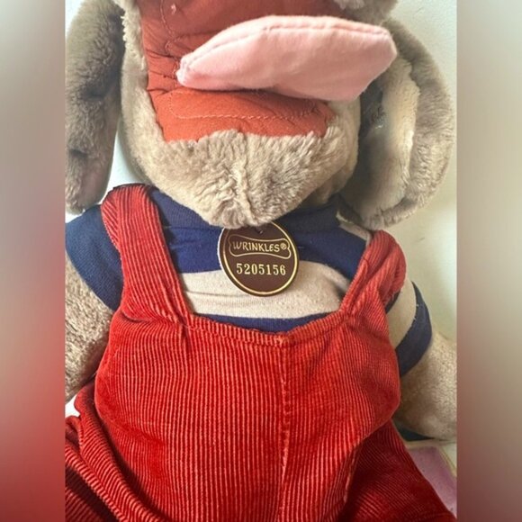 WRINKLES Vintage Cuddly Brown Plh PUPPET Dog with Red Overalls - Picture 3 of 6